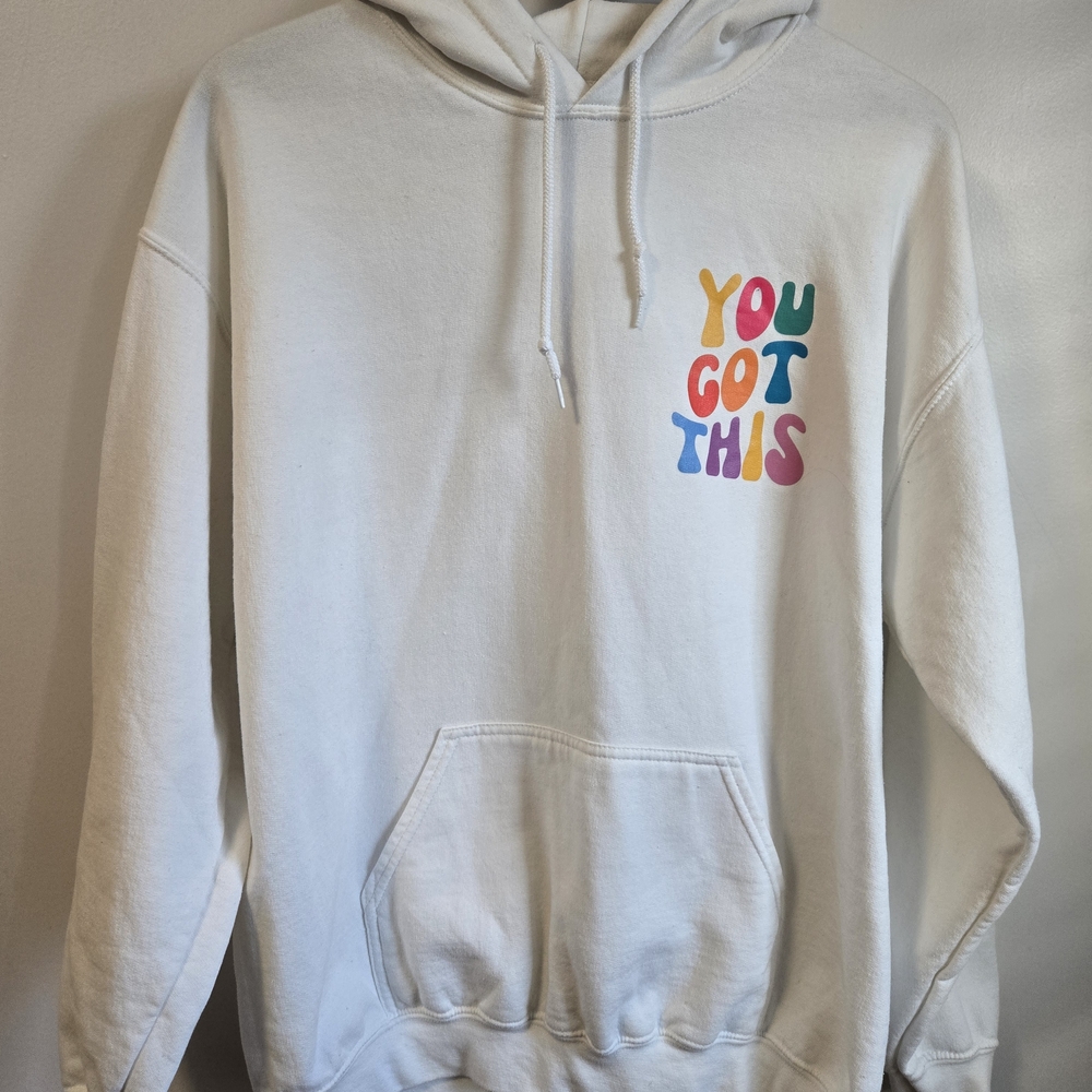 Gildan White Motivational Hoodie "You Got This" Size L